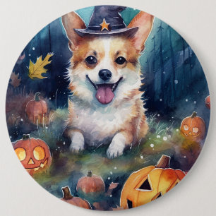 Halloween Corgi mit Pumpkins Beängstigend Button