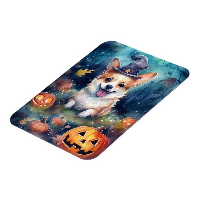 Halloween Corgi mit Pumpkins Beängstigend Magnet (Linke Seite)
