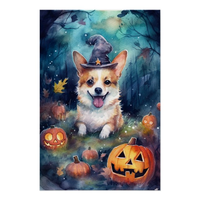 Halloween Corgi mit Pumpkins Beängstigend Poster (Vorderseite)