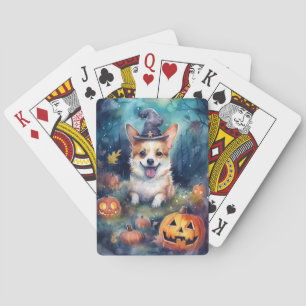 Halloween Corgi mit Pumpkins Beängstigend Spielkarten