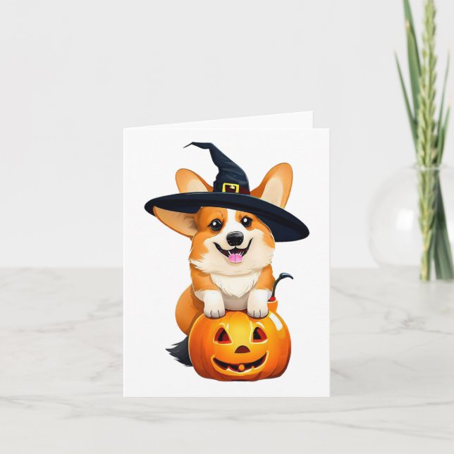 Halloween Corgi Witch Hat Karte (Vorderseite)