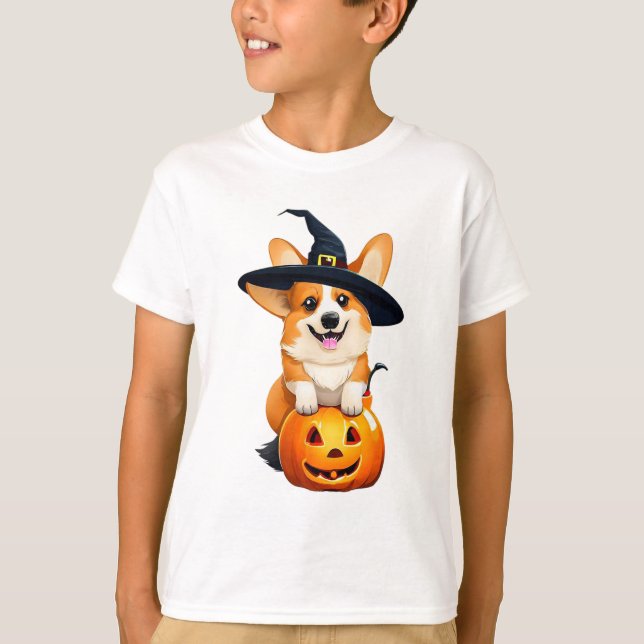 Halloween Corgi Witch Hat T-Shirt (Vorderseite)