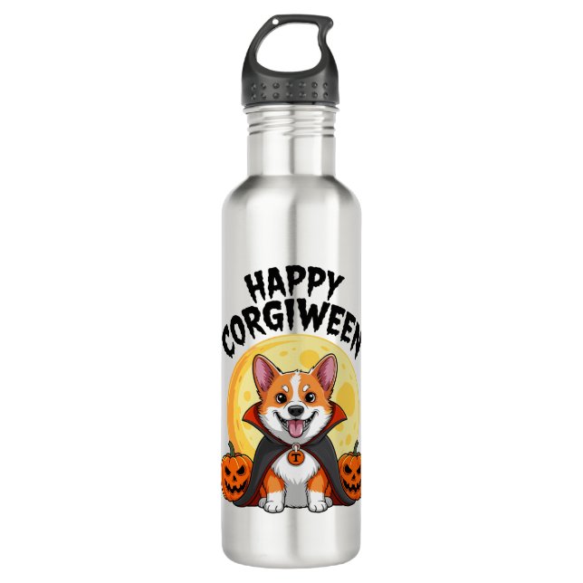 Halloween Corgiween, Spooky Corgi Dog Edelstahlflasche (Vorderseite)