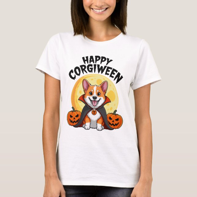 Halloween Corgiween, Spooky Corgi Dog T-Shirt (Vorderseite)