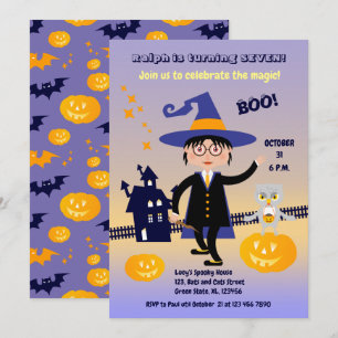 Halloween Costume Boy Wizard Geburtstagsparty Einladung