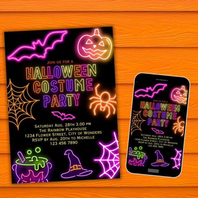 Halloween Costume Fête Invitation Enfants Neon Spo (Créateur téléchargé)