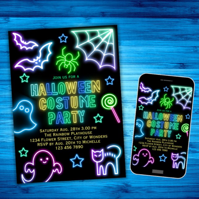 Halloween Costume Fête Invitation Enfants Neon Spo (Créateur téléchargé)