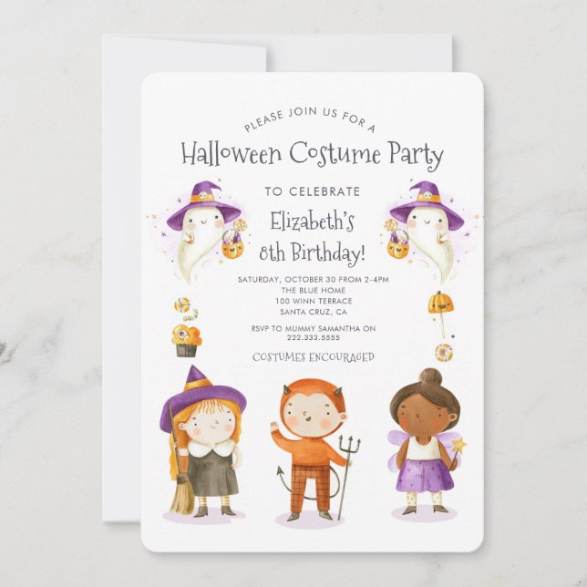 Halloween Costume Kids Birthday Party Einladung (Vorderseite)