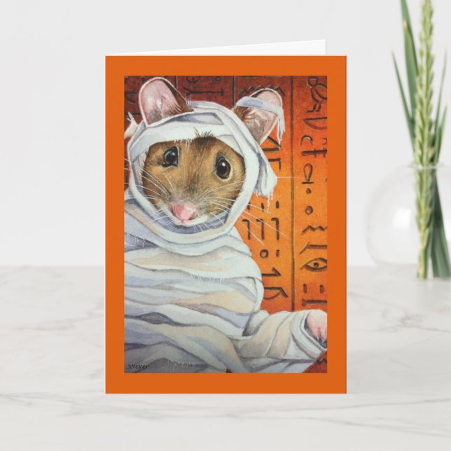 Halloween Costume Mummy Mouse Wasserfarbe Kunst Karte (Vorderseite)