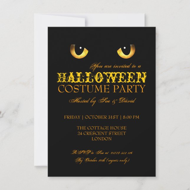 Halloween Costume Party Black Cat Yellow Einladung (Vorderseite)