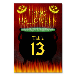 Halloween Costume Party Cauldron Fire Tischnummer