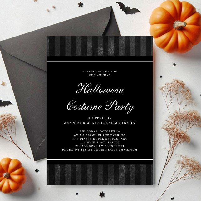 Halloween Costume Party Einladung (Black Stripes Halloween Costume Party Invitation)