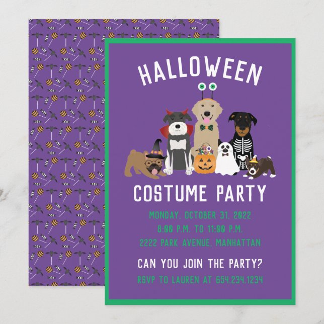 Halloween Costume Party Hunde Schwarze Katze Einladung (Vorne/Hinten)