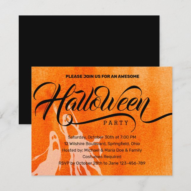 Halloween Costume Party Kalligraphie Stilbriefe  Einladung (Vorne/Hinten)