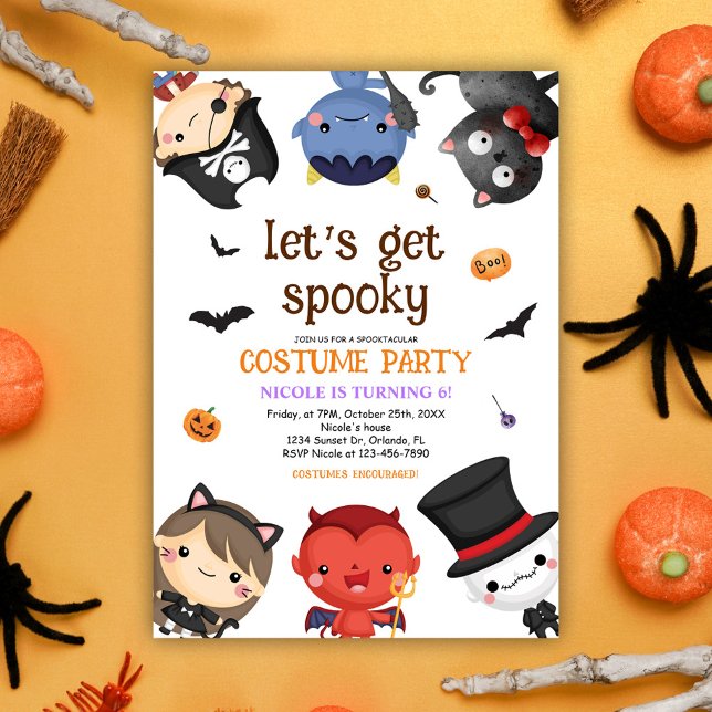 Halloween Costume Party Kindermädchen Niedlich Einladung (Halloween Cute Birthday Costume Party Invitation)