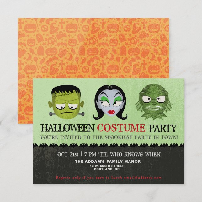 Halloween Costume Party Monster Masken Einladung (Vorne/Hinten)