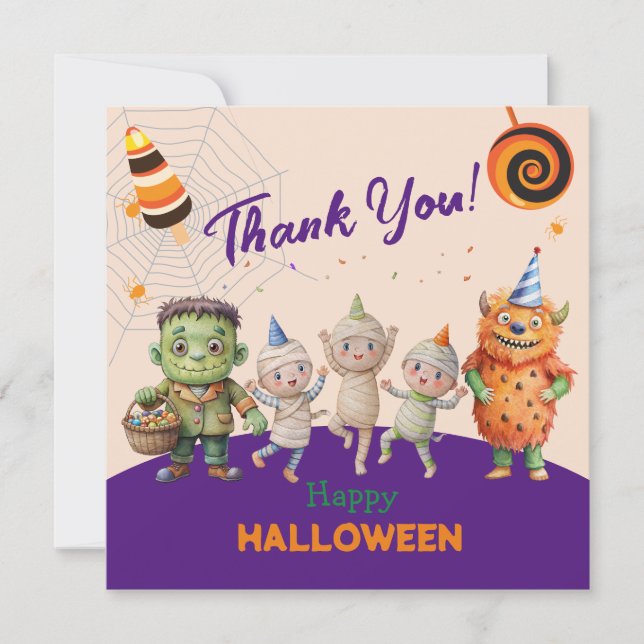 Halloween Costume Party Monsters lustiger Tanz Dankeskarte (Vorderseite)