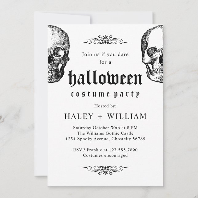 Halloween Costume Party Spooky Gothic Skull Thema Einladung (Vorderseite)