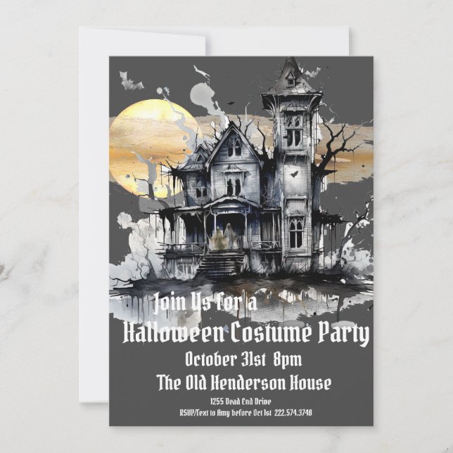 Halloween Costume Party, Spuk Haus Einladung (Vorderseite)