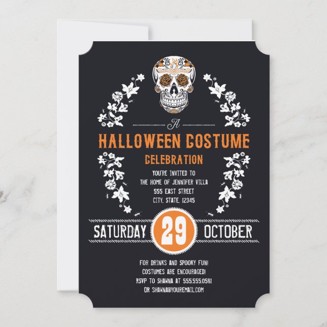Halloween Costume Party Sugar Skull Einladungen (Vorderseite)