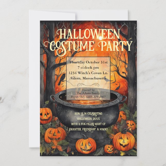 Halloween Costume Party Wasserfarbe Einladung (Vorderseite)