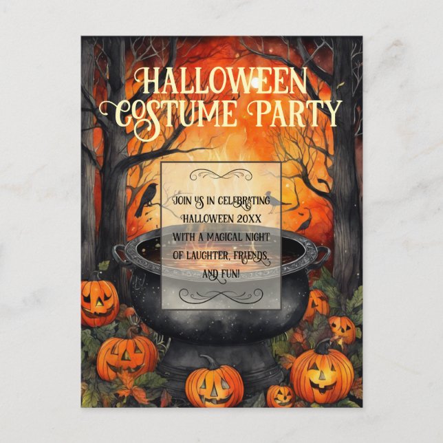 Halloween Costume Party Wasserfarbe Einladungspostkarte (Vorderseite)