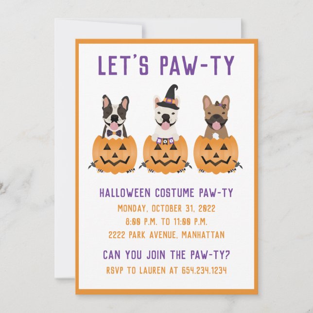 Halloween Costume Pawty French Bulldogs Pumpkin Einladung (Vorderseite)