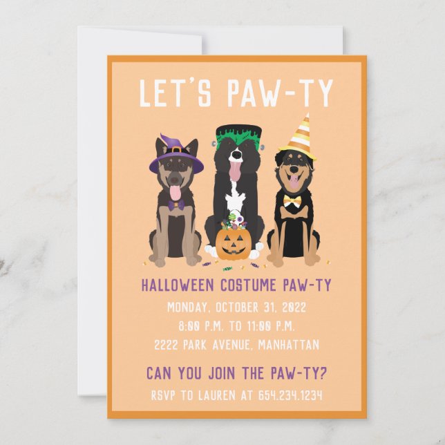 Halloween Costume Pawty Hunde Einladung (Vorderseite)
