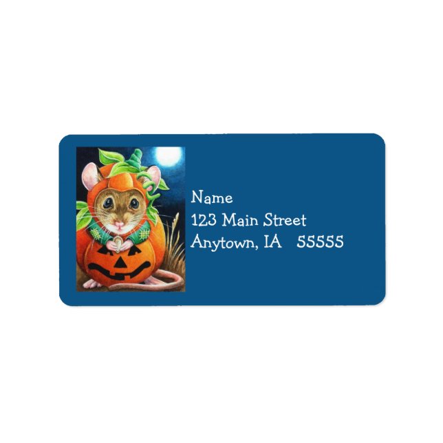 Halloween Costume Pumpkin Mouse Wasserfarbe Kunst Adressaufkleber (Vorne)