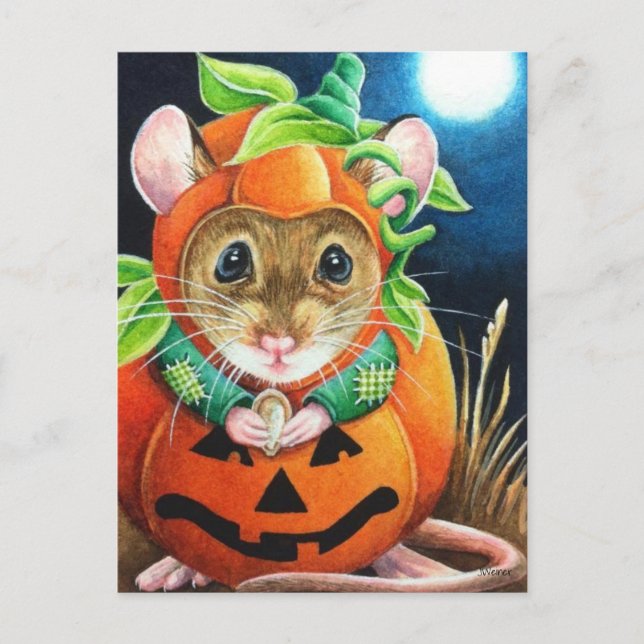 Halloween Costume Pumpkin Mouse Wasserfarbe Kunst Postkarte (Vorderseite)