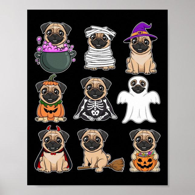 Halloween Costume Spooky Ghost Pumpkin Mops Hallow Poster (Vorne)
