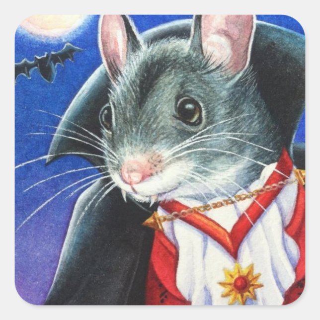 Halloween Costume Vampire Maus Wasserfarben Kunst Quadratischer Aufkleber (Vorderseite)