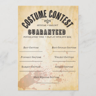 HALLOWEEN COSTUME WETTBEWERB OFFIZIELLER BALLOT KARTE