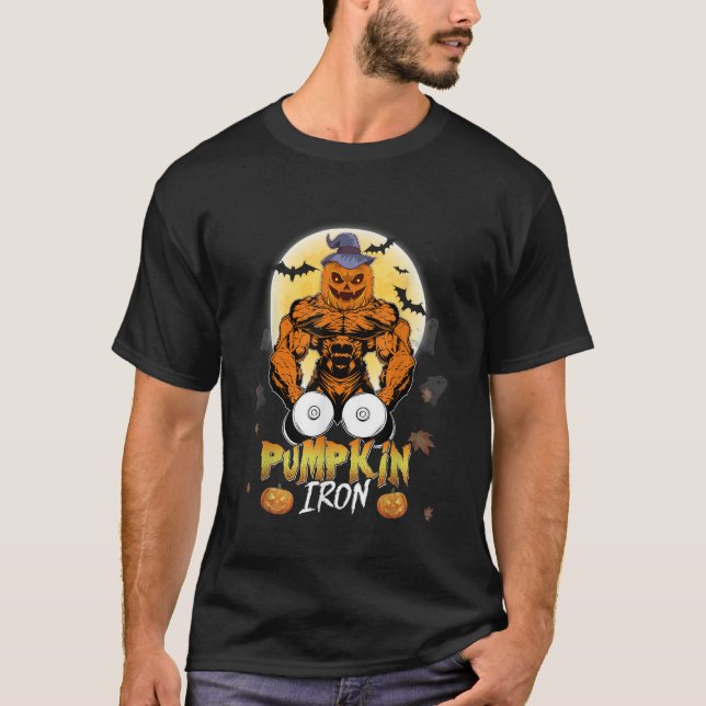 Halloween Costumes Workout Pumpkin Iron Funny Gym T-Shirt (Vorderseite)