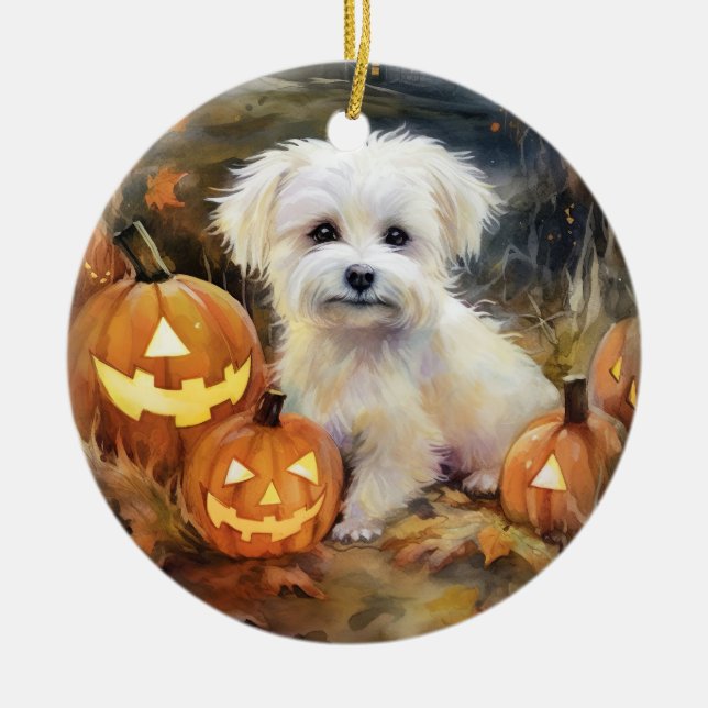 Halloween Coton De Tulear mit Pumpkins Beängstigen Keramik Ornament (Vorne)