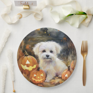 Halloween Coton De Tulear mit Pumpkins Beängstigen Pappteller