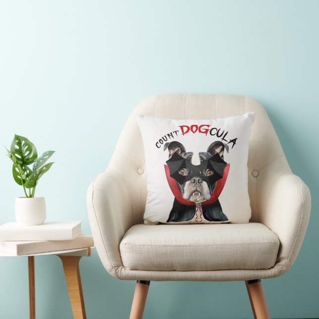 Halloween Count DOGcula Boston Terrier Dog Kissen (Stuhl )