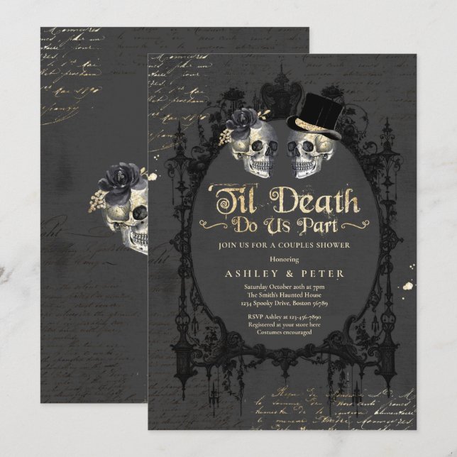 Halloween Couples Dusche Verlobung Gothic Skull Einladung (Vorne/Hinten)