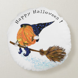 Halloween Coussin rond sorcière Citrouille Volant