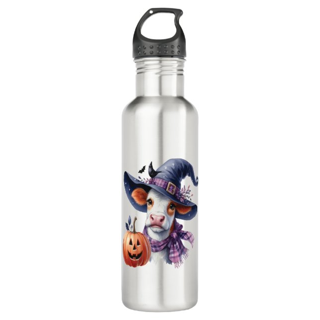 Halloween Cow mit Herbst Edelstahlflasche (Vorderseite)