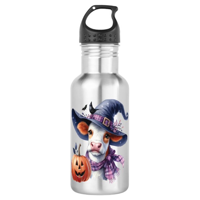 Halloween Cow mit Herbst Edelstahlflasche (Vorderseite)