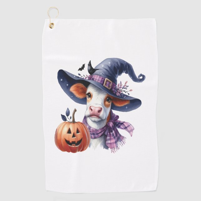 Halloween Cow mit Herbst Golfhandtuch (Vorderseite)