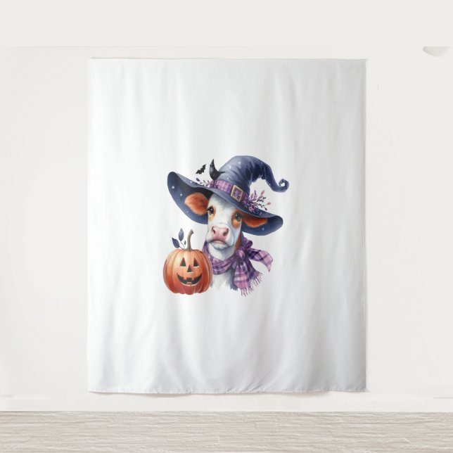 Halloween Cow mit Herbst Wandteppich (Vorderseite)