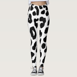 Halloween Cow Print Black & White Leggings