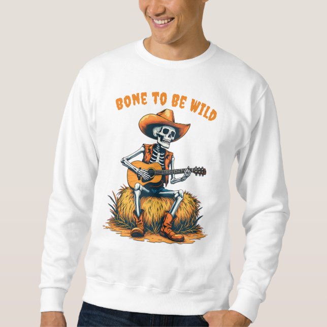 Halloween Cowboy-Skelett Gitarre spielen Sweatshirt (Vorderseite)