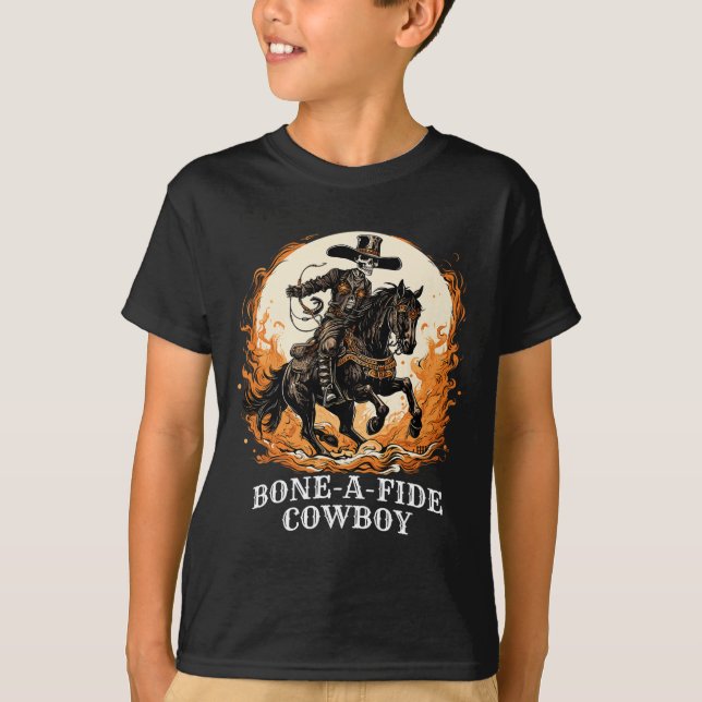 Halloween Cowboy Spooky Skeleton Rodeo Pferd T-Shirt (Vorderseite)