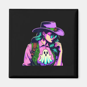 Halloween Cowgirl mit Ghost Pop Art Magnet