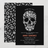 Halloween Crâne Noir Floral Invitation Anniversair