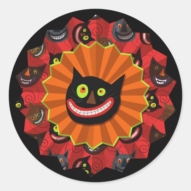 Halloween Crazy Cat Niedlich Runder Aufkleber (Vorderseite)