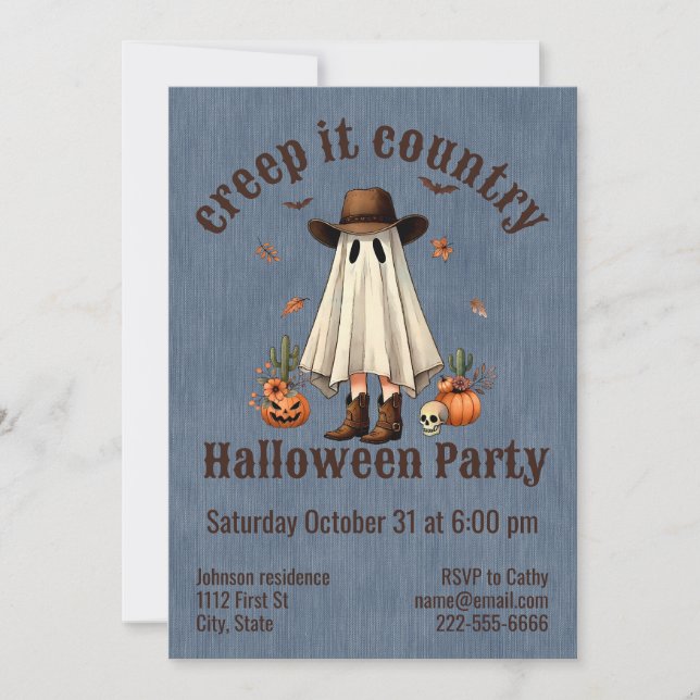 Halloween Creep It Country Western Ghost Einladung (Vorderseite)